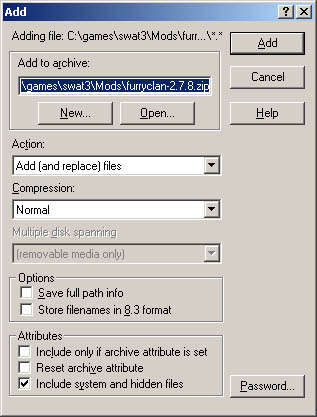 Add files to zip